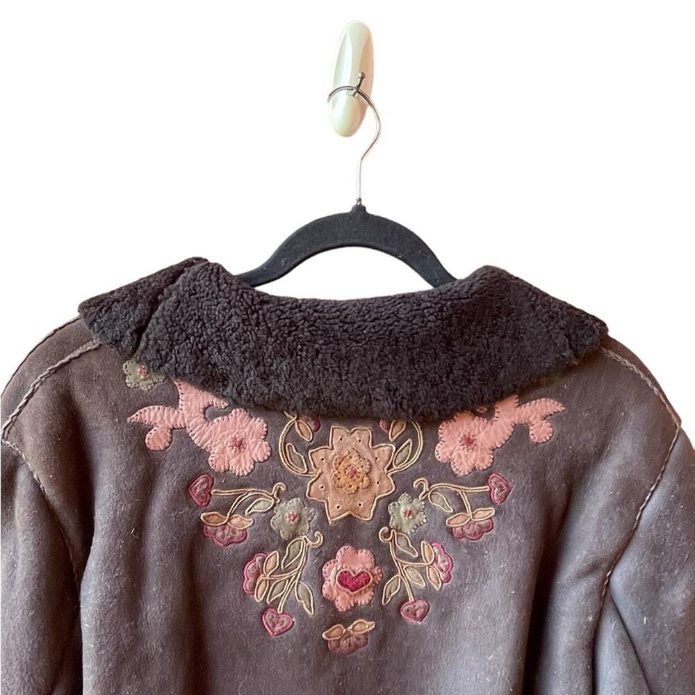 VTG Ralph Lauren Coat SHEARLING Suede LEATHER Embroider BOHO Penny Lane Women - Picture 7 of 10